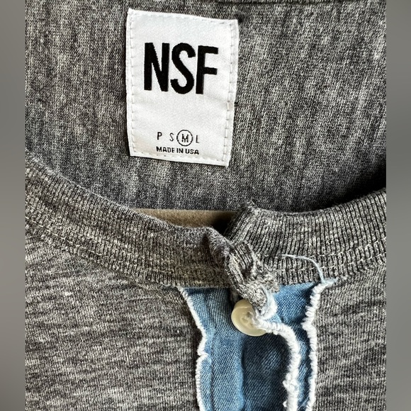 NSF Womens Top Gray Round Neck Long Sleeve Henley Made in USA | Medium - Picture 2 of 3